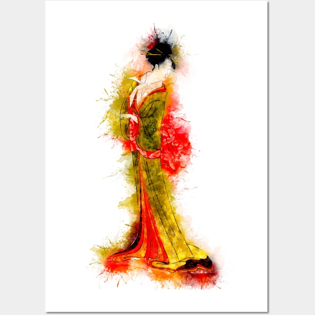 Geisha Girl / Vintage Watercolor japanese art style from Edo period Wall Art by Naumovski